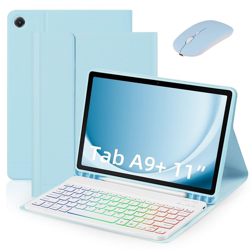 Keyboard + Tablet Case for Samsung Galaxy Tab A9+ 11.0" inch/ A9 Plus 11.0" inch Magnetic Bluetooth Keyboard Flip Cover RGB Gradient Backlit Keyboard Flip Cover Leather Case