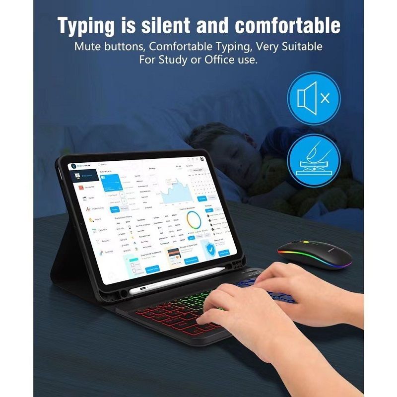 Keyboard + Tablet Case for Samsung Galaxy Tab A9+ 11.0" inch/ A9 Plus 11.0" inch Magnetic Bluetooth Keyboard Flip Cover RGB Gradient Backlit Keyboard Flip Cover Leather Case