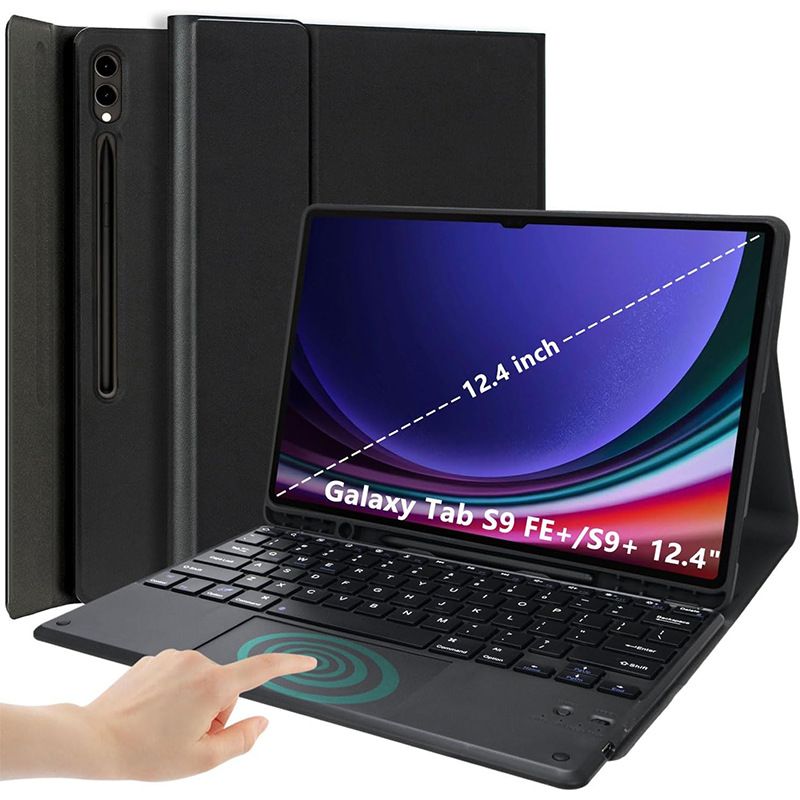 Keyboard + Tablet Case for Samsung Galaxy Tab S9+ 12.4" inch/  S9 FE+ 12.4" inch Magnetic Bluetooth Keyboard Leather Flip Cover With Touchpad Bluetooth Keyboard Flip Cover Leather Case