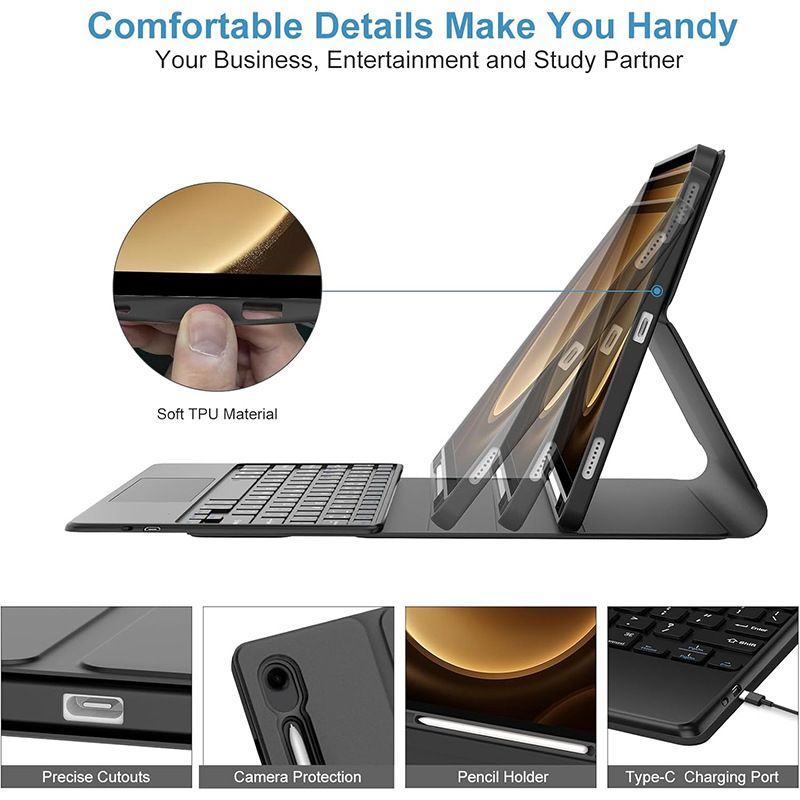Keyboard + Tablet Case for Samsung Galaxy Tab S9+ 12.4" inch/  S9 FE+ 12.4" inch Magnetic Bluetooth Keyboard Leather Flip Cover With Touchpad Bluetooth Keyboard Flip Cover Leather Case