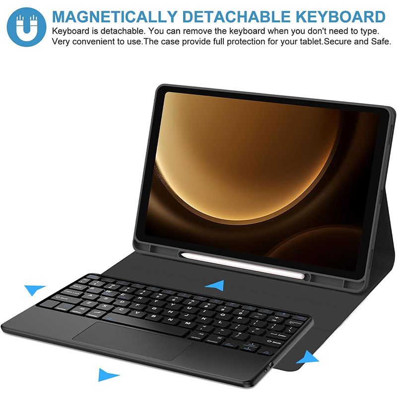 Keyboard + Tablet Case for Samsung Galaxy Tab S9+ 12.4" inch/  S9 FE+ 12.4" inch Magnetic Bluetooth Keyboard Leather Flip Cover With Touchpad Bluetooth Keyboard Flip Cover Leather Case