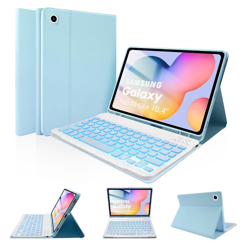 Keyboard + Tablet Case for Samsung Galaxy Tab S6 Lite 10.4" inch 2024, 2022, 2020 Magnetic Bluetooth Keyboard Flip Cover 7 Color Backlight Keyboard Flip Cover Leather Case