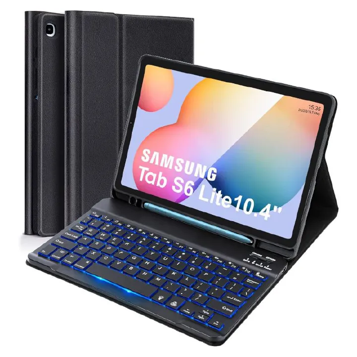 Keyboard + Tablet Case for Samsung Galaxy Tab S6 Lite 10.4" inch 2024, 2022, 2020 Magnetic Bluetooth Keyboard Flip Cover 7 Color Backlight Keyboard Flip Cover Leather Case