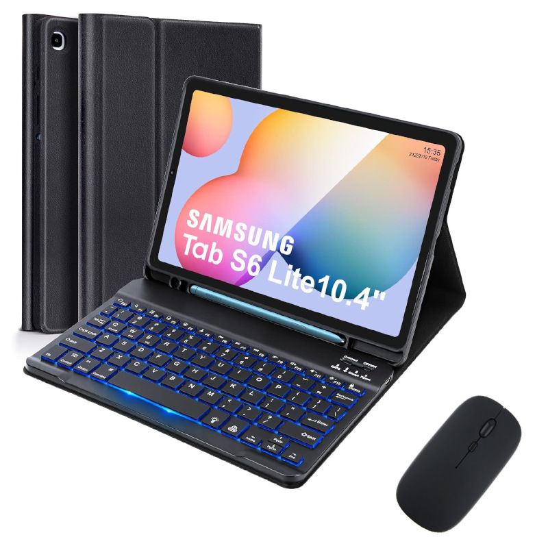 Keyboard + Tablet Case for Samsung Galaxy Tab S6 Lite 10.4" inch 2024, 2022, 2020 Magnetic Bluetooth Keyboard Flip Cover 7 Color Backlight Keyboard Flip Cover Leather Case