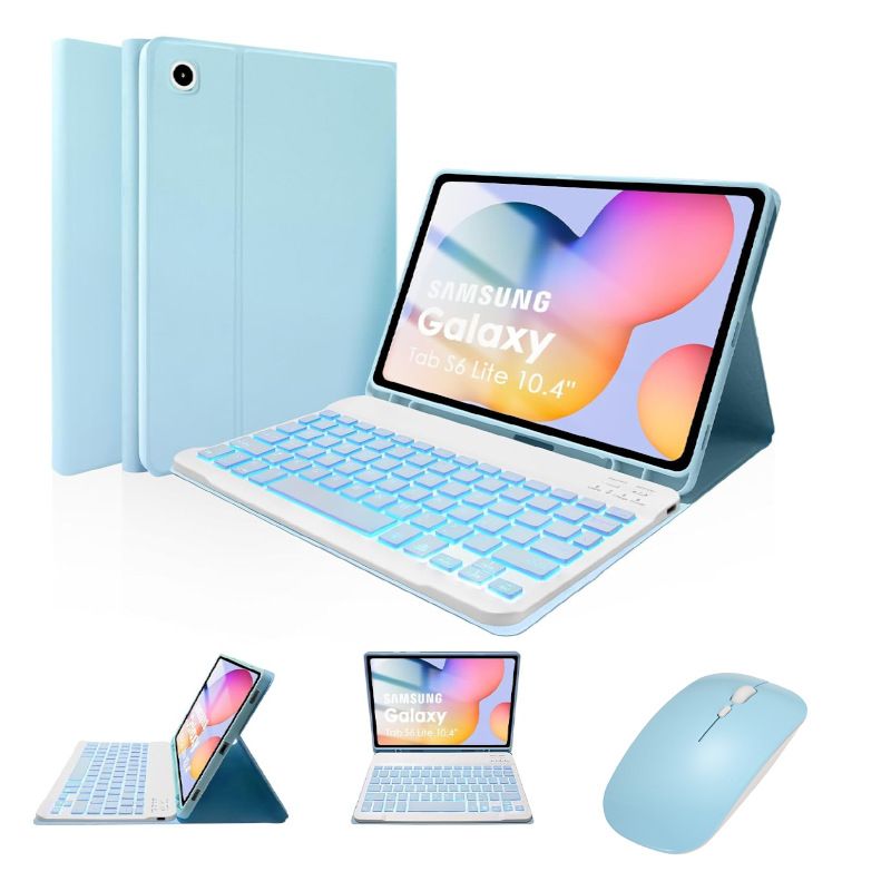 Keyboard + Tablet Case for Samsung Galaxy Tab S6 Lite 10.4" inch 2024, 2022, 2020 Magnetic Bluetooth Keyboard Flip Cover 7 Color Backlight Keyboard Flip Cover Leather Case