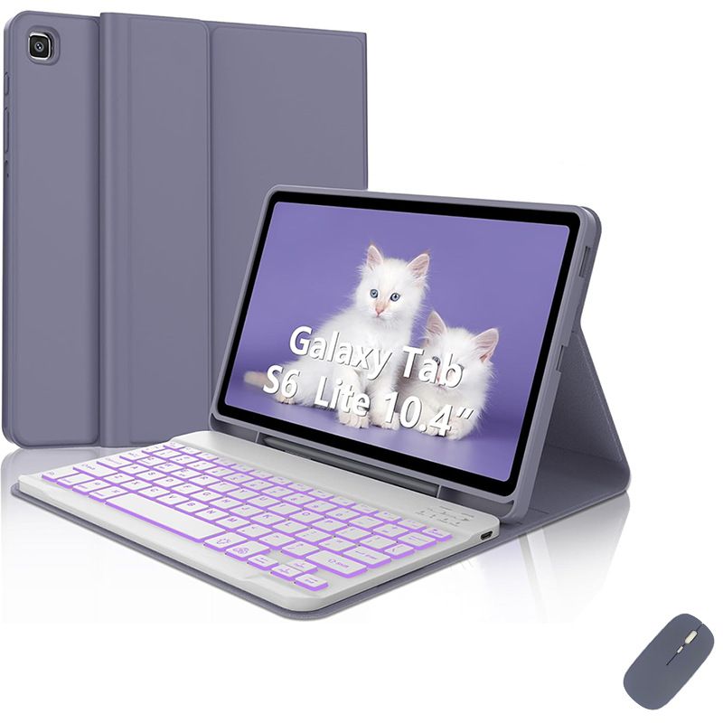 Keyboard + Tablet Case for Samsung Galaxy Tab S6 Lite 10.4" inch 2024, 2022, 2020 Magnetic Bluetooth Keyboard Flip Cover 7 Color Backlight Keyboard Flip Cover Leather Case