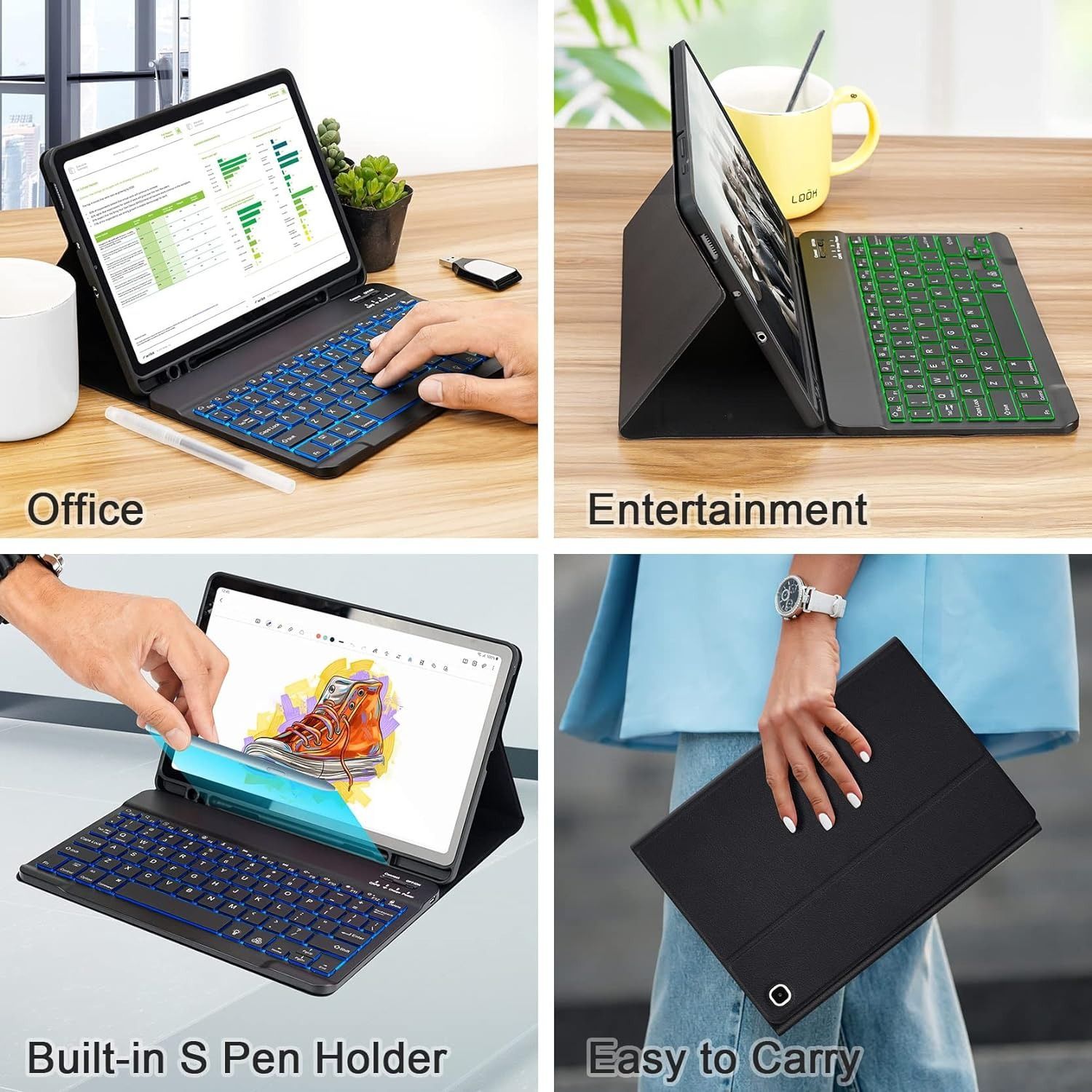 Keyboard + Tablet Case for Samsung Galaxy Tab S6 Lite 10.4" inch 2024, 2022, 2020 Magnetic Bluetooth Keyboard Flip Cover 7 Color Backlight Keyboard Flip Cover Leather Case