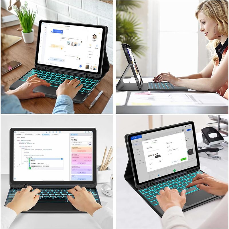 Keyboard + Tablet Case for Samsung Galaxy Tab S8 11.0" inch/ Samsung Galaxy Tab S7 11.0" inch Magnetic Bluetooth Keyboard Leather Flip Cover With Touchpad 7 Color Backlight Bluetooth Keyboard