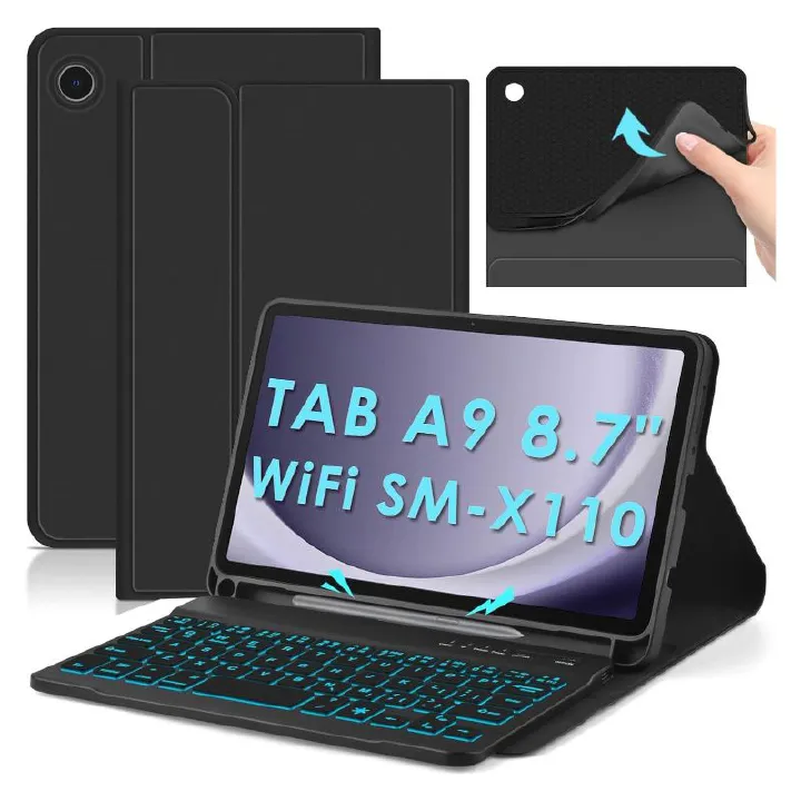 Keyboard + Tablet Case for Samsung Galaxy Tab A9 8.7" inch Magnetic Bluetooth Keyboard Leather Flip Cover 7 Color Backlight Bluetooth Keyboard Flip Cover Leather Case