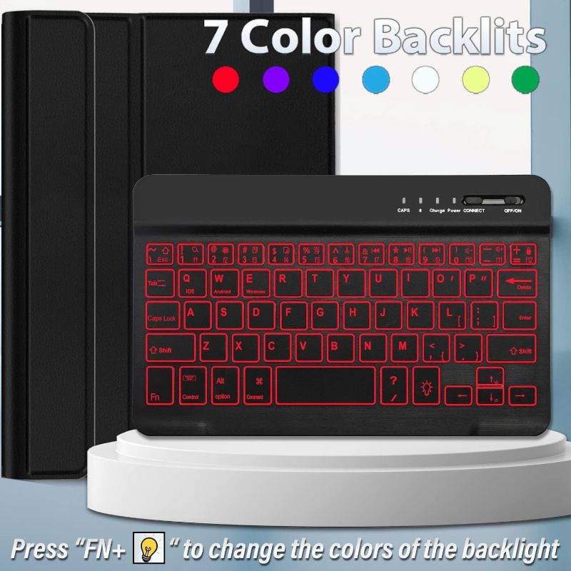 Keyboard + Tablet Case for Samsung Galaxy Tab A9 8.7" inch Magnetic Bluetooth Keyboard Leather Flip Cover 7 Color Backlight Bluetooth Keyboard Flip Cover Leather Case