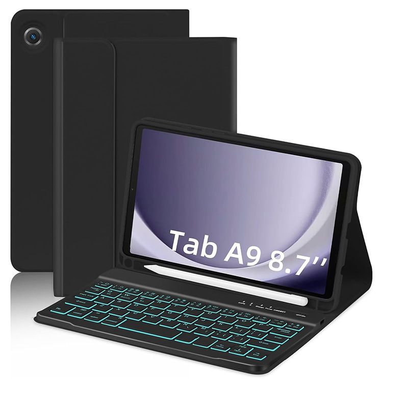 Keyboard + Tablet Case for Samsung Galaxy Tab A9 8.7" inch Magnetic Bluetooth Keyboard Leather Flip Cover 7 Color Backlight Bluetooth Keyboard Flip Cover Leather Case