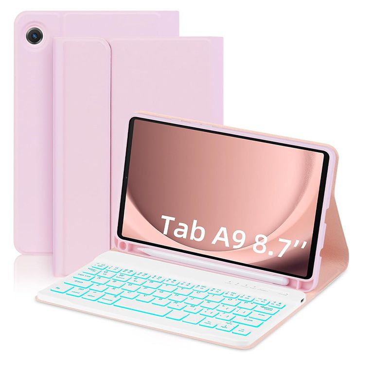 Keyboard + Tablet Case for Samsung Galaxy Tab A9 8.7" inch Magnetic Bluetooth Keyboard Leather Flip Cover 7 Color Backlight Bluetooth Keyboard Flip Cover Leather Case