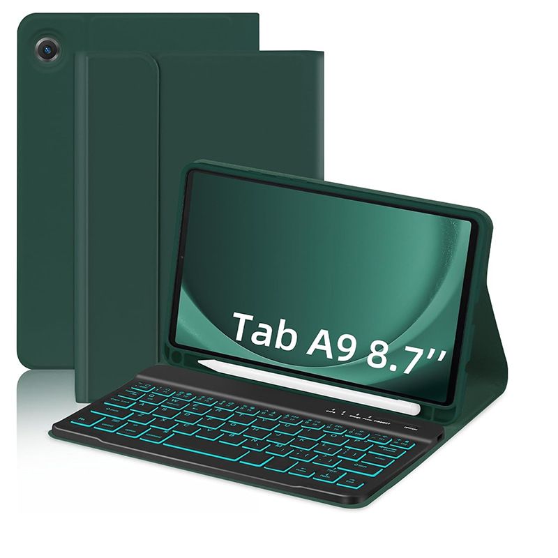 Keyboard + Tablet Case for Samsung Galaxy Tab A9 8.7" inch Magnetic Bluetooth Keyboard Leather Flip Cover 7 Color Backlight Bluetooth Keyboard Flip Cover Leather Case
