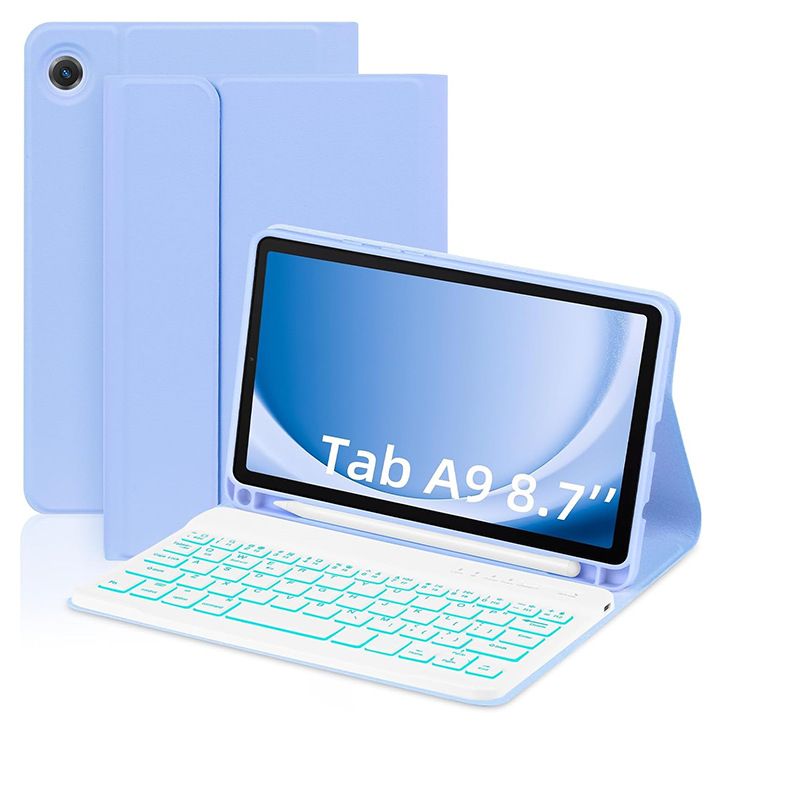 Keyboard + Tablet Case for Samsung Galaxy Tab A9 8.7" inch Magnetic Bluetooth Keyboard Leather Flip Cover 7 Color Backlight Bluetooth Keyboard Flip Cover Leather Case