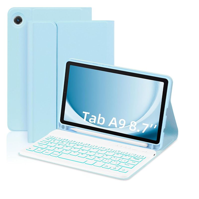 Keyboard + Tablet Case for Samsung Galaxy Tab A9 8.7" inch Magnetic Bluetooth Keyboard Leather Flip Cover 7 Color Backlight Bluetooth Keyboard Flip Cover Leather Case
