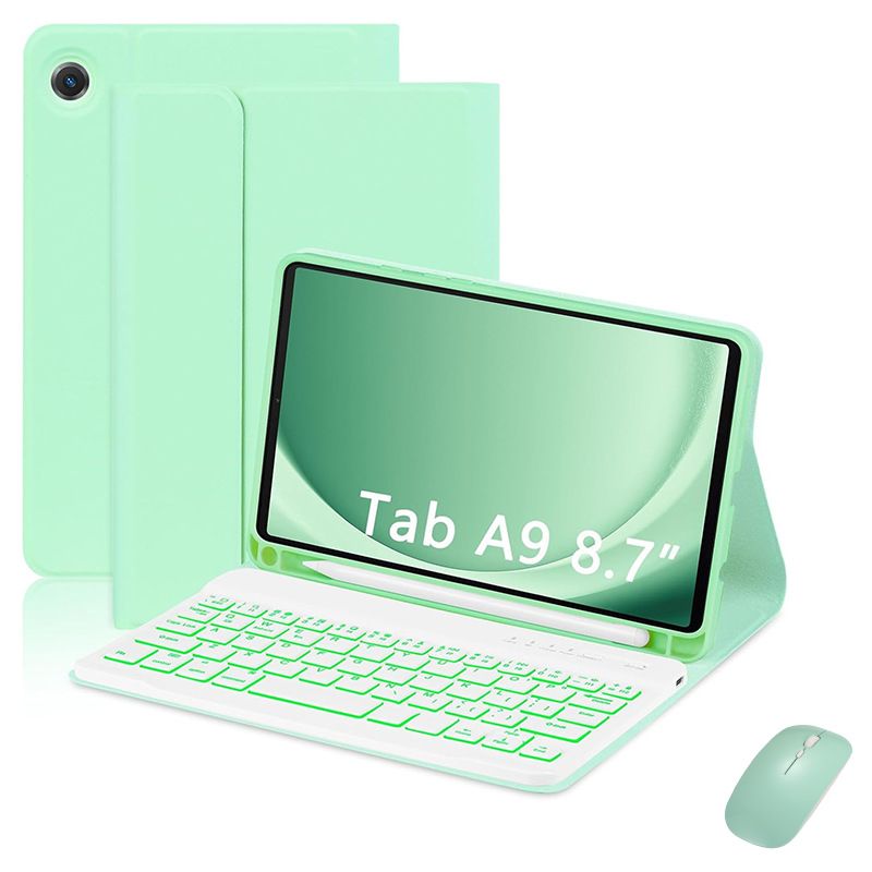 Keyboard + Tablet Case for Samsung Galaxy Tab A9 8.7" inch Magnetic Bluetooth Keyboard Leather Flip Cover 7 Color Backlight Bluetooth Keyboard Flip Cover Leather Case