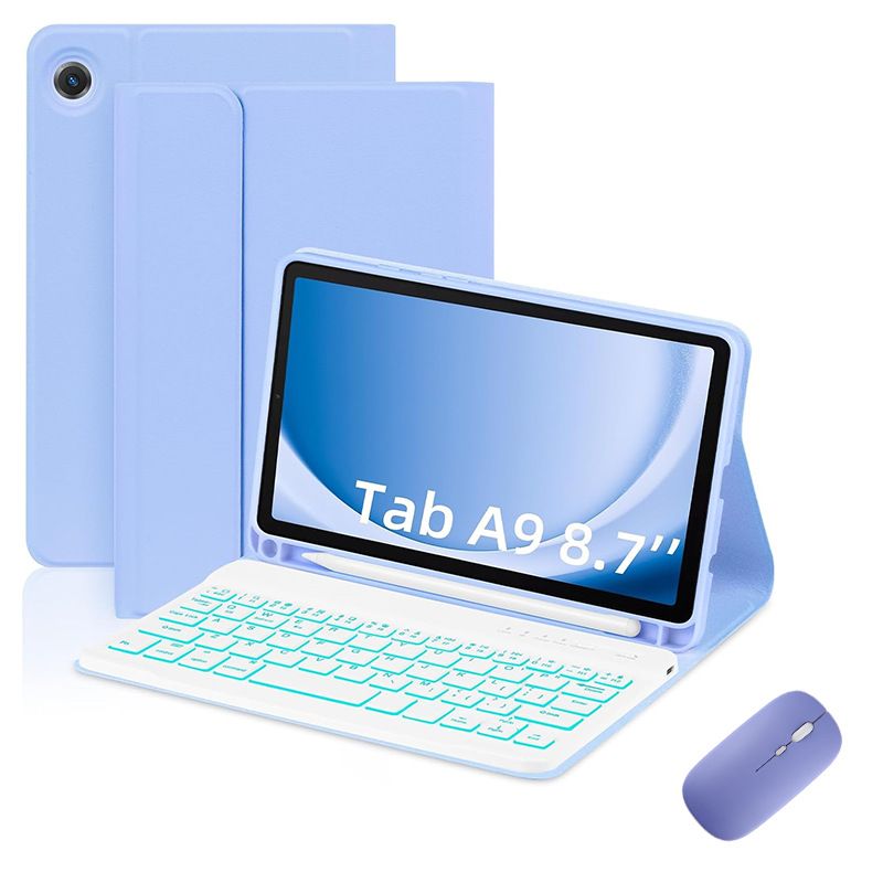 Keyboard + Tablet Case for Samsung Galaxy Tab A9 8.7" inch Magnetic Bluetooth Keyboard Leather Flip Cover 7 Color Backlight Bluetooth Keyboard Flip Cover Leather Case