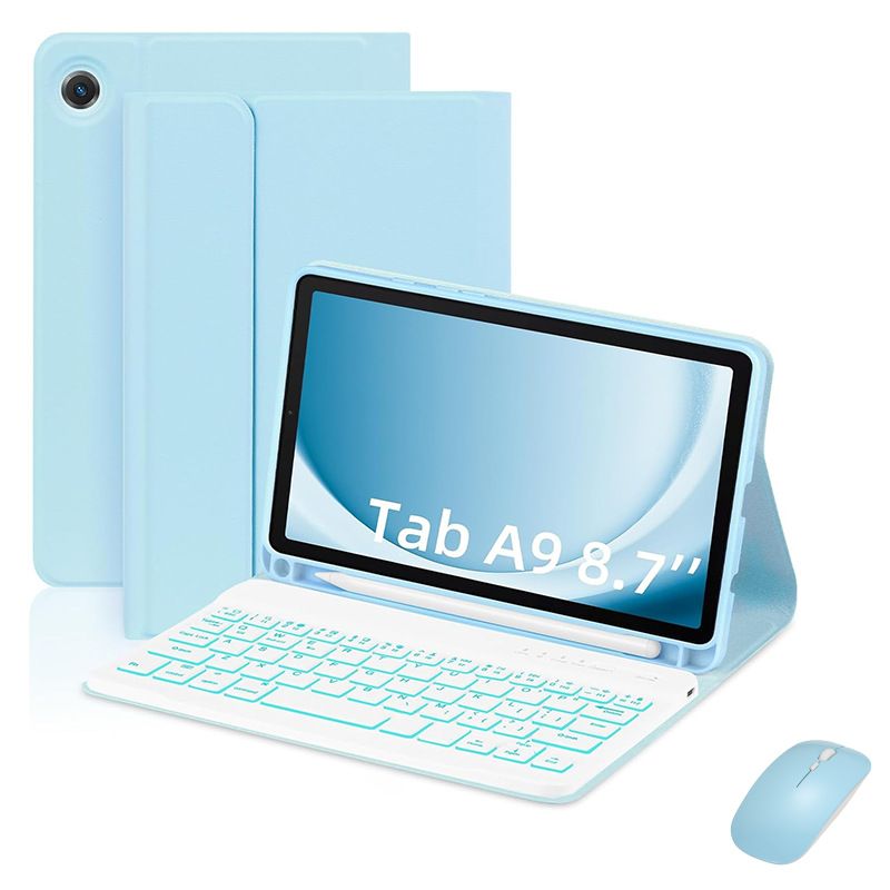 Keyboard + Tablet Case for Samsung Galaxy Tab A9 8.7" inch Magnetic Bluetooth Keyboard Leather Flip Cover 7 Color Backlight Bluetooth Keyboard Flip Cover Leather Case