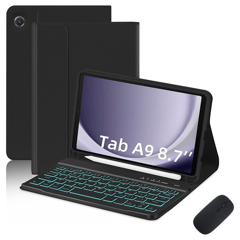 Keyboard + Tablet Case for Samsung Galaxy Tab A9 8.7" inch Magnetic Bluetooth Keyboard Leather Flip Cover 7 Color Backlight Bluetooth Keyboard Flip Cover Leather Case