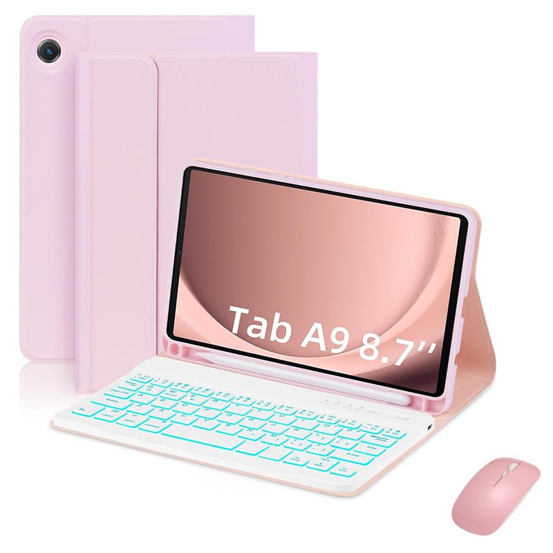 Keyboard + Tablet Case for Samsung Galaxy Tab A9 8.7" inch Magnetic Bluetooth Keyboard Leather Flip Cover 7 Color Backlight Bluetooth Keyboard Flip Cover Leather Case