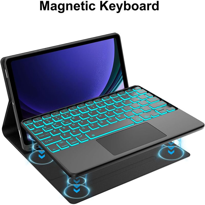 Keyboard + Tablet Case for Samsung Galaxy Tab S7+ 12.4" inch/ Tab S7 Plus 12.4" inch Magnetic Bluetooth Keyboard Leather Flip Cover 7 Color Backlight Bluetooth Keyboard Flip Cover Leather Cas