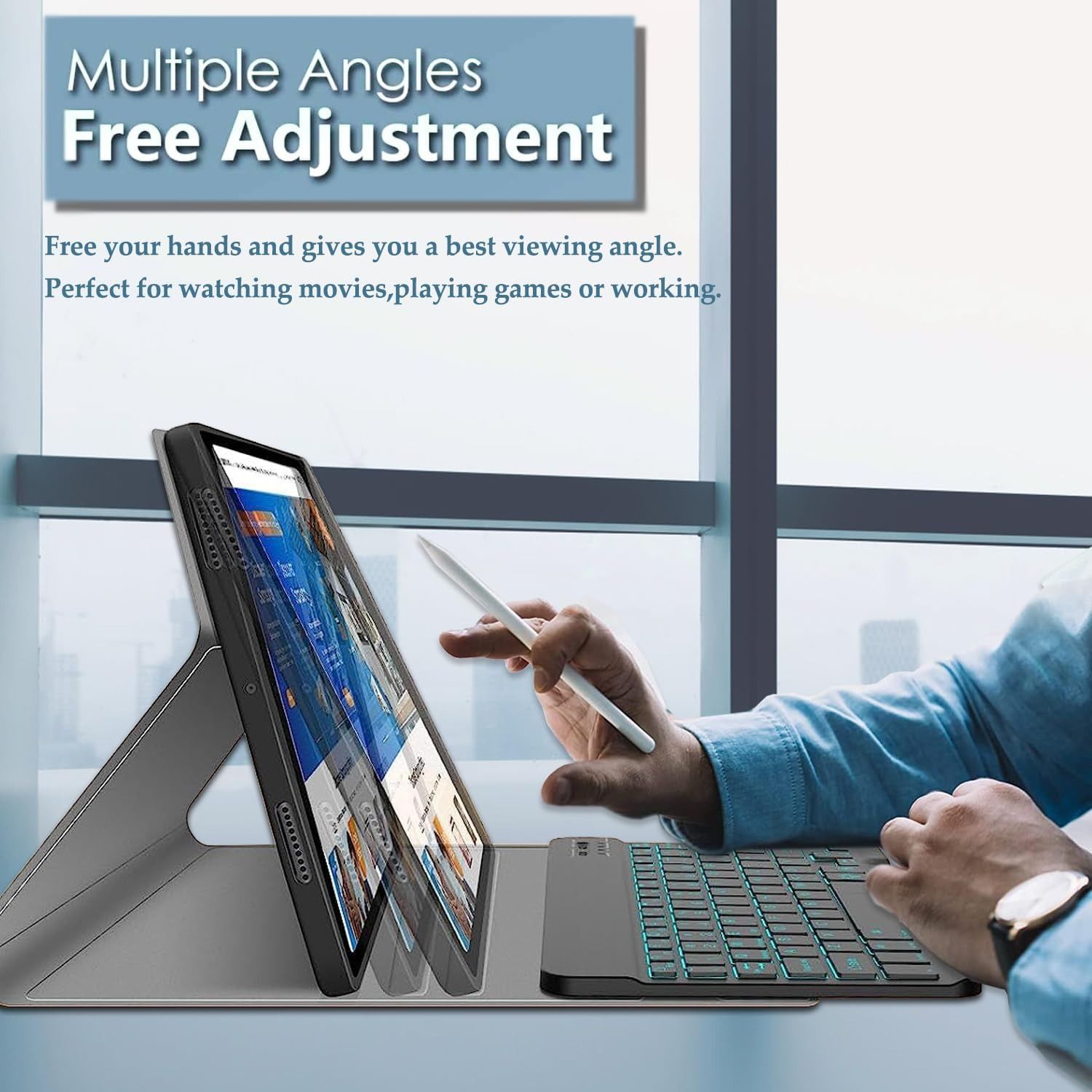Keyboard + Tablet Case for Lenovo Tab M10 Plus (3rd Gen) 10.61 inch Magnetic Bluetooth Keyboard Leather Flip Cover 7 Color Backlight Bluetooth Keyboard Flip Cover Leather Case