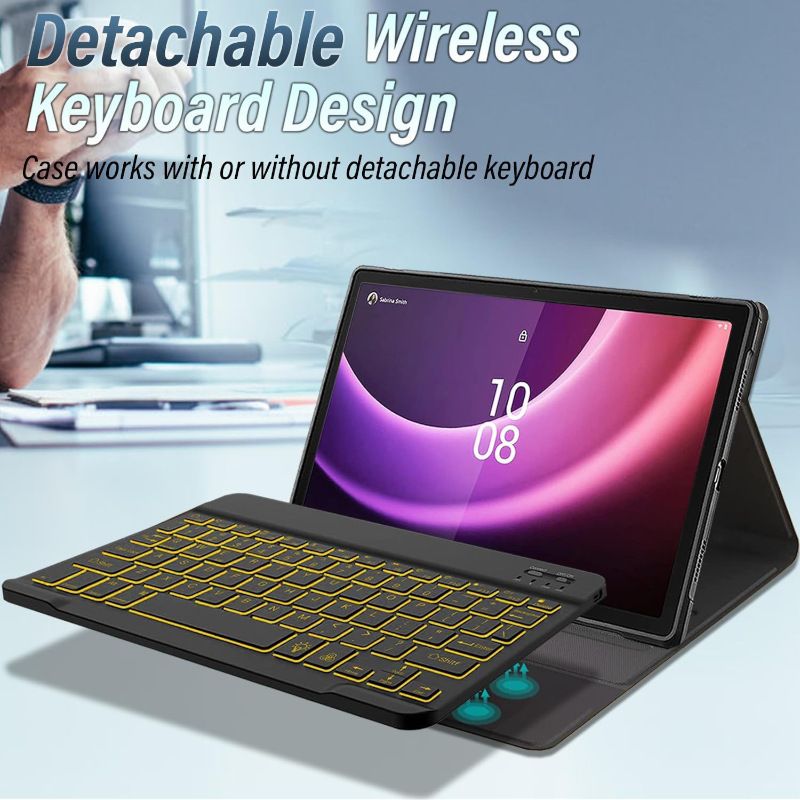 Keyboard + Tablet Case for Lenovo Tab M10 Plus (3rd Gen) 10.61 inch Magnetic Bluetooth Keyboard Leather Flip Cover 7 Color Backlight Bluetooth Keyboard Flip Cover Leather Case