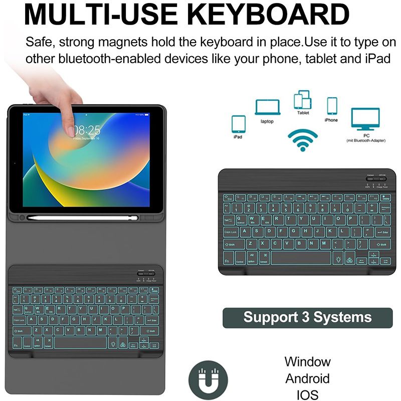 Keyboard + Tablet Case for Apple iPad mini 6 8.3 inch Magnetic Bluetooth Keyboard Leather Flip Cover 7 Color Backlight Bluetooth Keyboard Flip Cover Leather Case