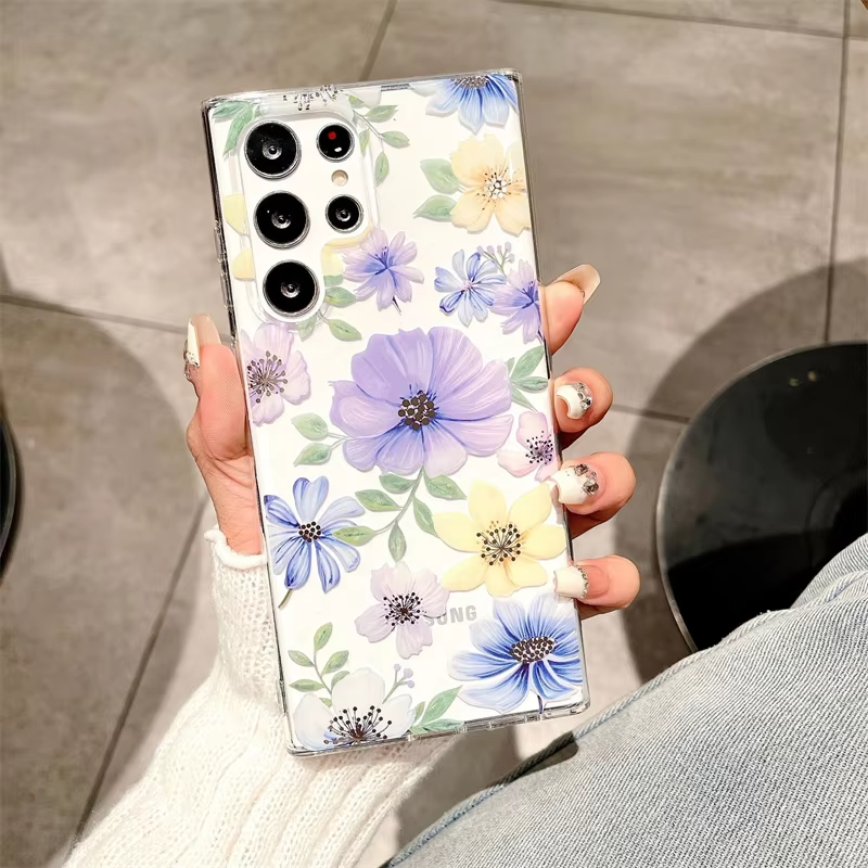 Luxury Fashion Colorful Flowers Transparent Phone Case for Samsung S25 edge S25 Plus S24 FE S23 FE S22 Ultra High Quality Back Cover for s24 Plus s23 Plus S22 Plus S25 Ultra