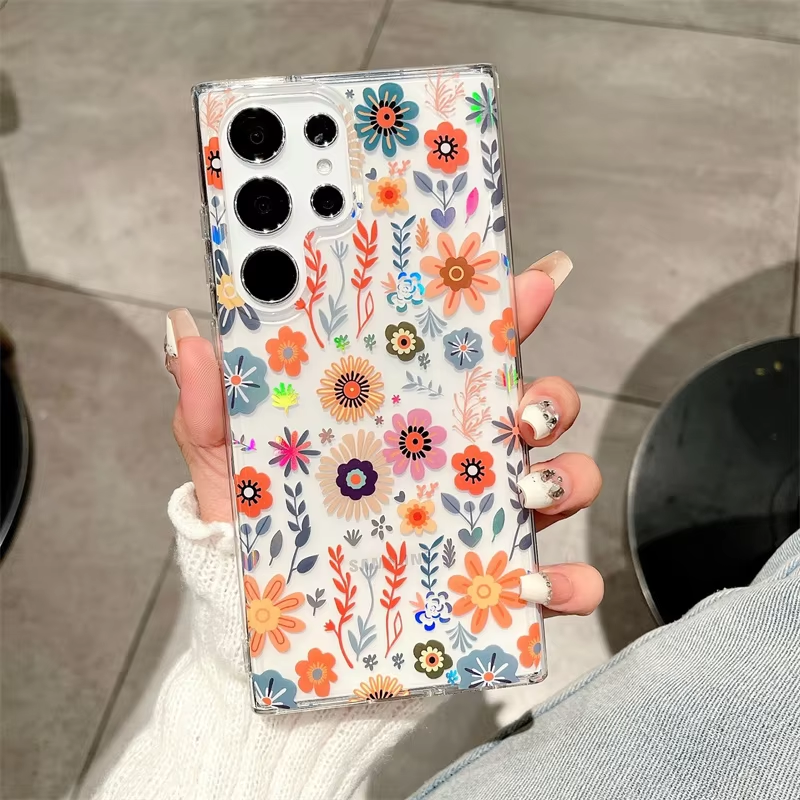 Luxury Fashion Colorful Flowers Transparent Phone Case for Samsung S25 edge S25 Plus S24 FE S23 FE S22 Ultra High Quality Back Cover for s24 Plus s23 Plus S22 Plus S25 Ultra