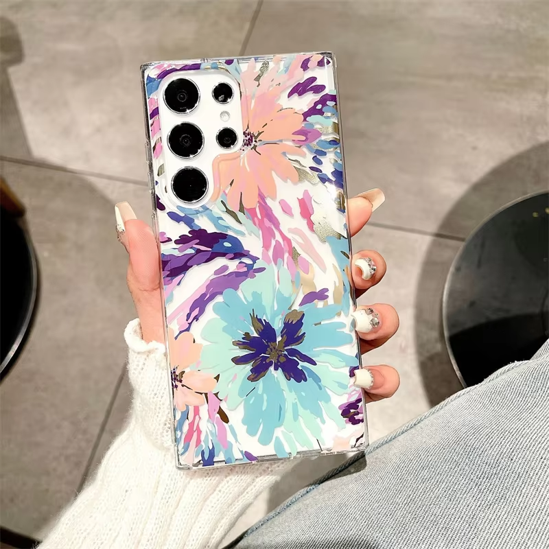 Luxury Fashion Colorful Flowers Transparent Phone Case for Samsung S25 edge S25 Plus S24 FE S23 FE S22 Ultra High Quality Back Cover for s24 Plus s23 Plus S22 Plus S25 Ultra