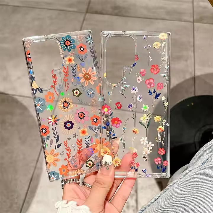 Luxury Fashion Colorful Flowers Transparent Phone Case for Samsung S25 edge S25 Plus S24 FE S23 FE S22 Ultra High Quality Back Cover for s24 Plus s23 Plus S22 Plus S25 Ultra