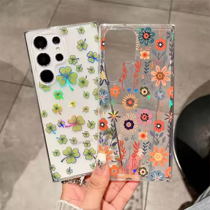 Luxury Fashion Colorful Flowers Transparent Phone Case for Samsung S25 edge S25 Plus S24 FE S23 FE S22 Ultra High Quality Back Cover for s24 Plus s23 Plus S22 Plus S25 Ultra