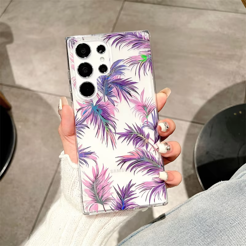 Luxury Fashion Colorful Flowers Transparent Phone Case for Samsung S25 edge S25 Plus S24 FE S23 FE S22 Ultra High Quality Back Cover for s24 Plus s23 Plus S22 Plus S25 Ultra