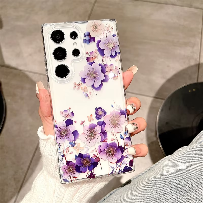 Luxury Fashion Colorful Flowers Transparent Phone Case for Samsung S25 edge S25 Plus S24 FE S23 FE S22 Ultra High Quality Back Cover for s24 Plus s23 Plus S22 Plus S25 Ultra