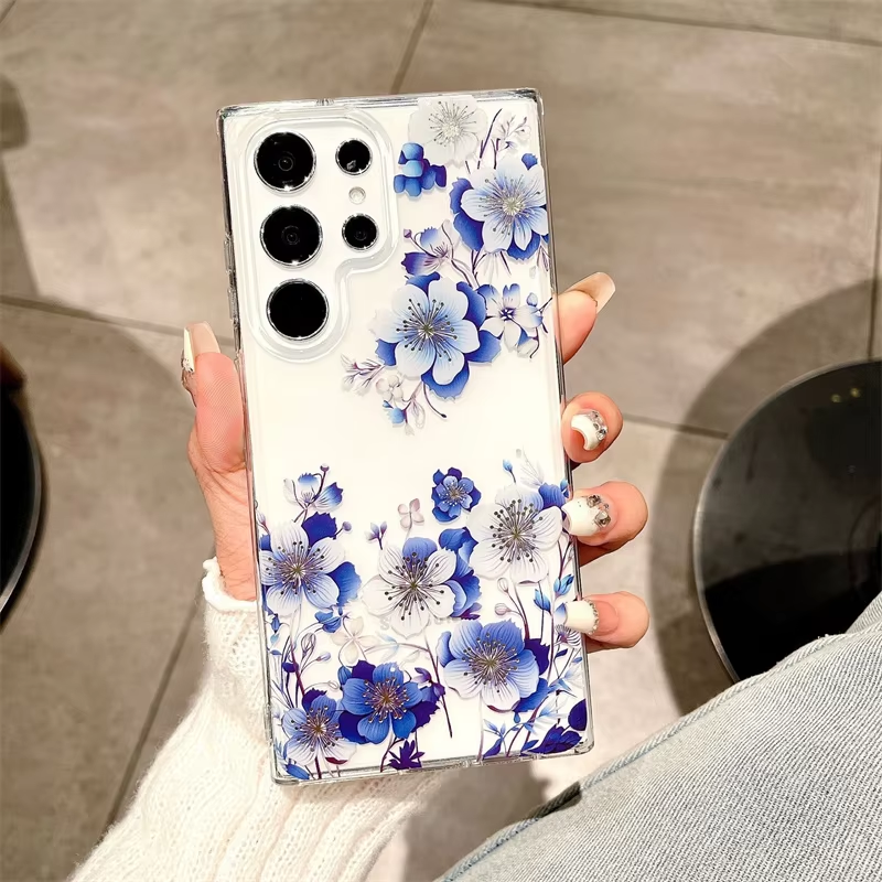 Luxury Fashion Colorful Flowers Transparent Phone Case for Samsung S25 edge S25 Plus S24 FE S23 FE S22 Ultra High Quality Back Cover for s24 Plus s23 Plus S22 Plus S25 Ultra