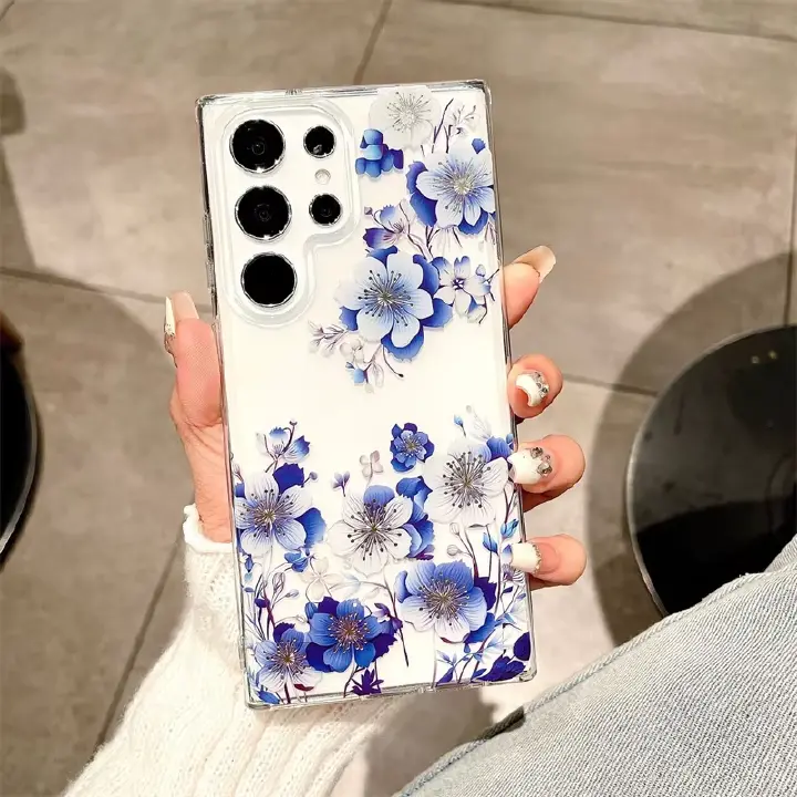 Luxury Fashion Colorful Flowers Transparent Phone Case for Samsung S25 edge S25 Plus S24 FE S23 FE S22 Ultra High Quality Back Cover for s24 Plus s23 Plus S22 Plus S25 Ultra