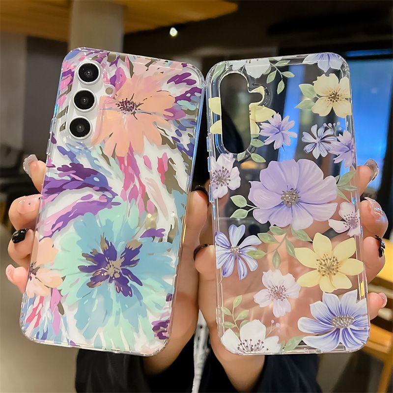 Luxury Fashion Colorful Flowers Transparent Phone Case for Samsung A56 A36 A26 A16 A06 A55 A35 A25 A15 A54 A34 A24 A14 Ultra High Quality Back Cover