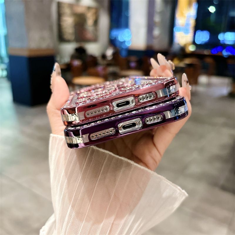 Butterfly Pattern InlayDiamond Soft TPU Phone Case for iPhone 16 Pro 15 14 13 12 11 Pro Max With Flash Paper Shockproof Cover