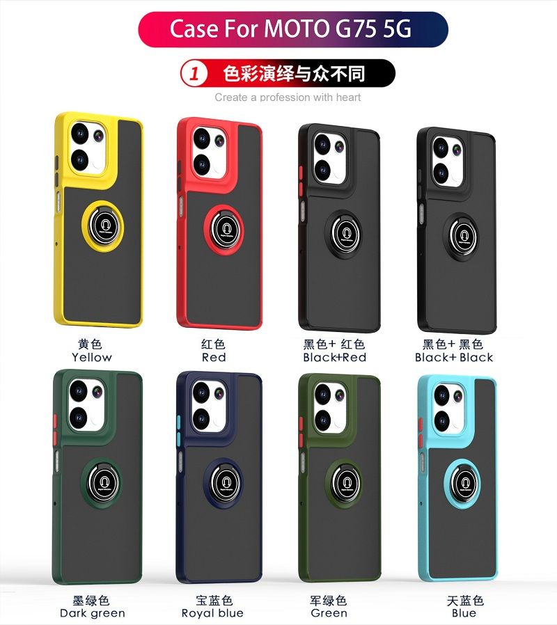 Phone Case for Motorola Moto G75 Shockproof Bumper [Drop-Protection] Case with Ring Holder Stand Magnetic Cover