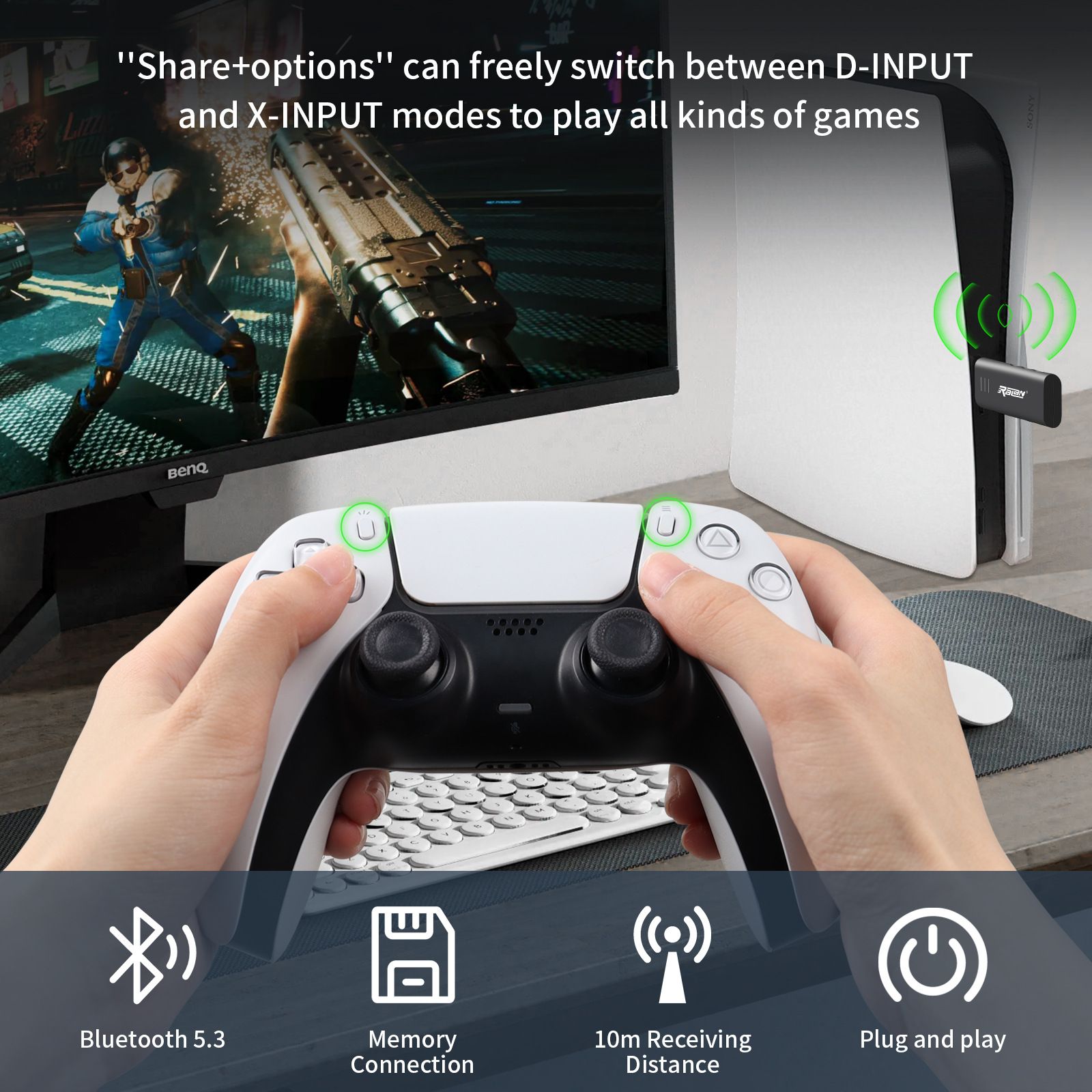 PS4/PS5 Bluetooth Converter SWITCH Gamepad Compatible PC Android TV Box USB Adapter
