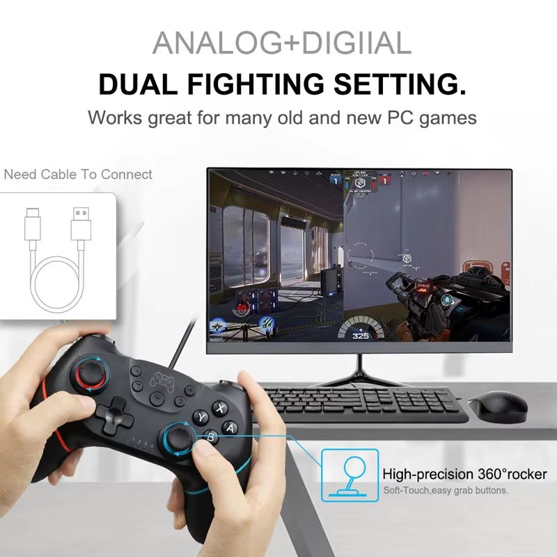 Wireless Controller Compatible for Nintendo Switch Adjustable Turbo with 6-Axis Vibration Gamepad for PC/NS Lite Console