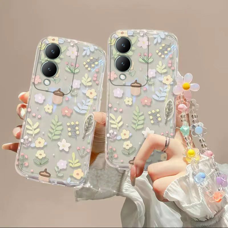 Phone Case for Vivo Y17s Fashion Flowers Soft Case Fall Prevention Protective Cover for Vivo Y17s