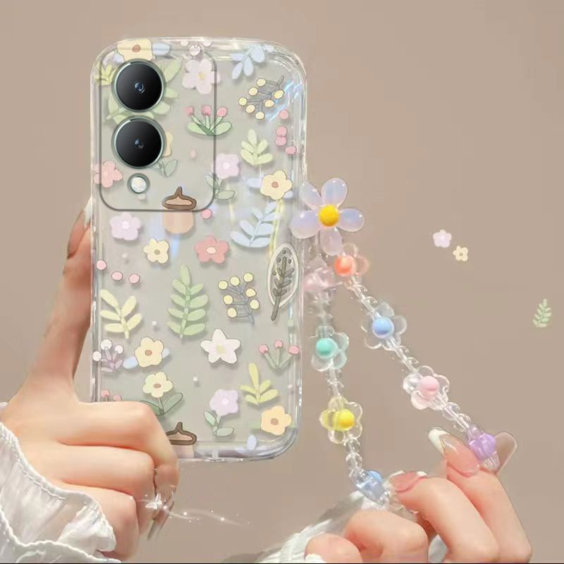 Phone Case for Vivo Y17s Fashion Flowers Soft Case Fall Prevention Protective Cover for Vivo Y17s