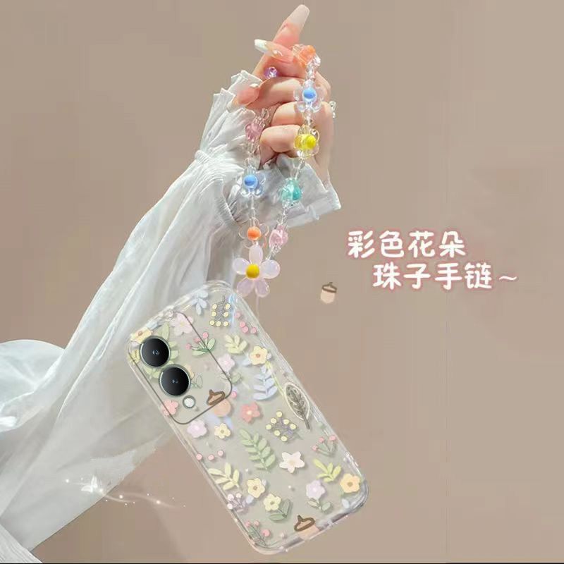 Phone Case for Vivo Y17s Fashion Flowers Soft Case Fall Prevention Protective Cover for Vivo Y17s
