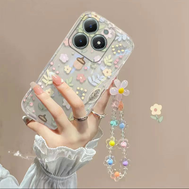 Phone Case for OPPO Realme C61 Fashion Flowers Soft Case Fall Prevention Protective Cover for Realme C63