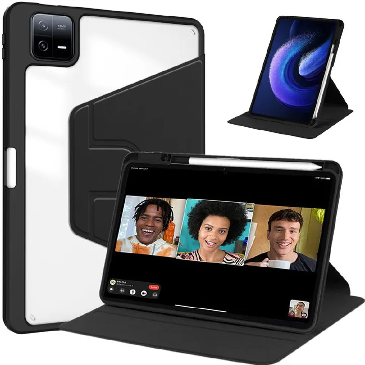 Protective Case for Xiaomi Pad 6 / Pad 6 Pro 11'' with Pen Holder 360 Degree Swivel Protective Stand Smart Tablet Ultra Slim Hard Case Folio Cover Transparent Back