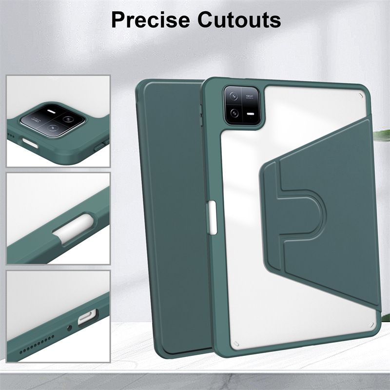 Protective Case for Xiaomi Pad 6 / Pad 6 Pro 11'' with Pen Holder 360 Degree Swivel Protective Stand Smart Tablet Ultra Slim Hard Case Folio Cover Transparent Back