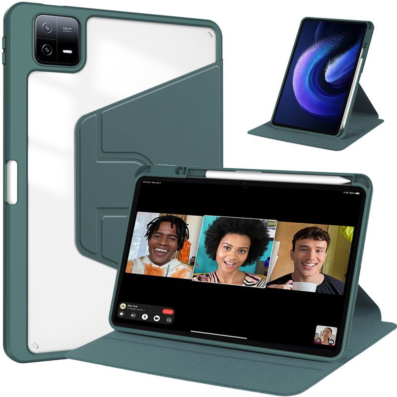 Protective Case for Xiaomi Pad 6 / Pad 6 Pro 11'' with Pen Holder 360 Degree Swivel Protective Stand Smart Tablet Ultra Slim Hard Case Folio Cover Transparent Back