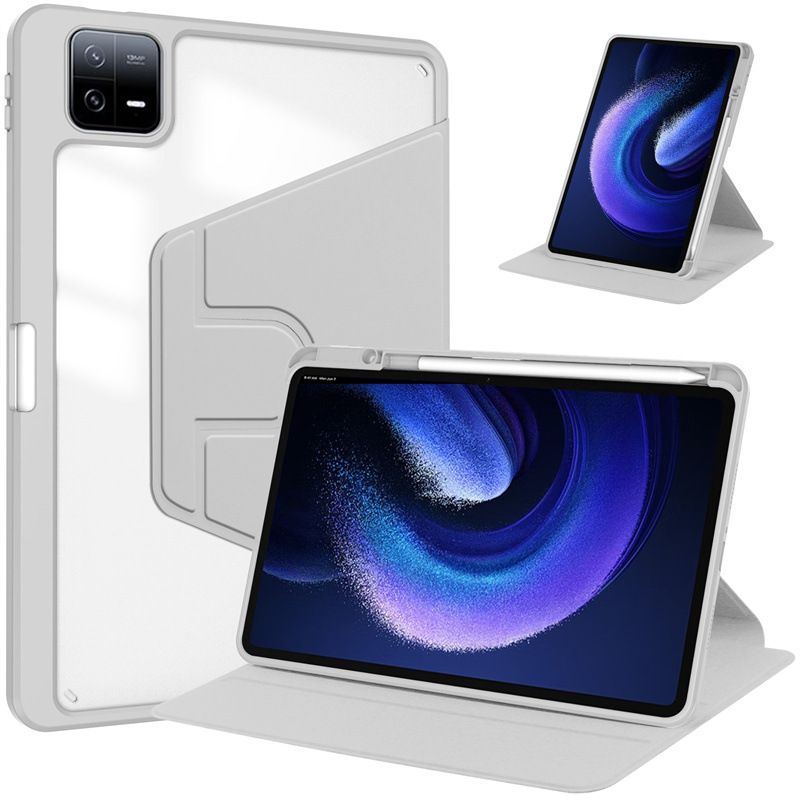 Protective Case for Xiaomi Pad 6 / Pad 6 Pro 11'' with Pen Holder 360 Degree Swivel Protective Stand Smart Tablet Ultra Slim Hard Case Folio Cover Transparent Back